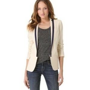 DVF - Diane von Furstenberg- Creme beige with navy trim Chale blazer - Size 0